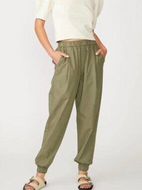 STATESIDE Structured Poplin Pleated Jogger Pant Artichoke Green Women's M $186